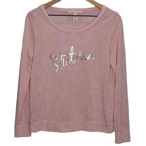 Victoria Secret Thin Pink Rayon Knit Long Sleeve Tee Metallic Spell Out Sz S
